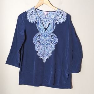 Lilly Pulitzer Womens Renato Dinner Tunic Size small Silk 3/4 Sleeve